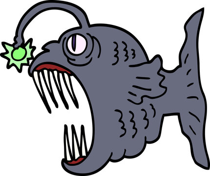 hand drawn doodle style cartoon lantern fish