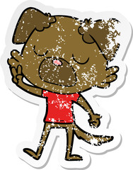 distressed sticker of a cartoon dog