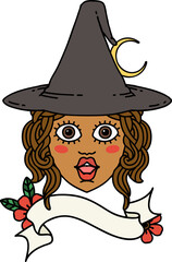 Retro Tattoo Style human witch character face