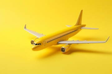 A yellow airplane representing a contemporary travel vacation idea. Generative AI