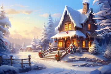 Captivating winter scene with snow-covered landscape, joyful holiday atmosphere, and enchanting charm. Generative AI