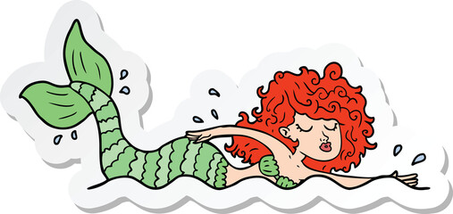 sticker of a cartoon mermaid