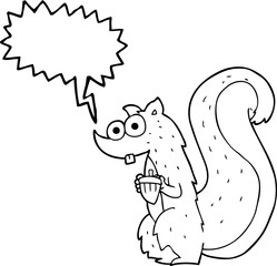 freehand drawn speech bubble cartoon squirrel with nut