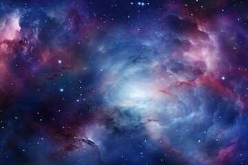 a vivid cosmic display: galaxies, nebulae, and symphony of distant celestial entities in vibrant blues and purples. Generative AI