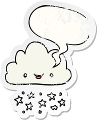 cartoon storm cloud with speech bubble distressed distressed old sticker