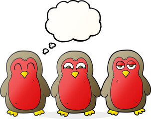 freehand drawn thought bubble cartoon christmas robins holding hands