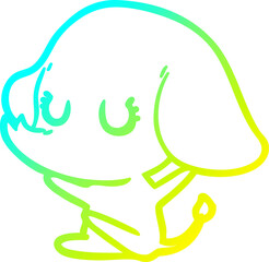cold gradient line drawing of a cute cartoon elephant