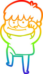 rainbow gradient line drawing of a happy cartoon man