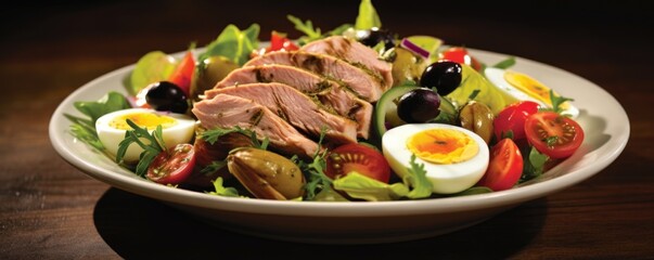 This Tuna Nicoise Salad showcases a symphony of flavors and textures. Succulent pieces of flaky tuna are nestled atop a bed of tender mixed greens, complemented by the contrasting crunch