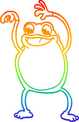 rainbow gradient line drawing of a cartoon frog