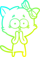 cold gradient line drawing of a cartoon cat