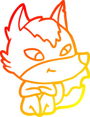 warm gradient line drawing of a friendly cartoon wolf