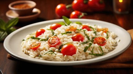 Succumb to the allure of Margherita Risotto, where timeless elegance meets culinary perfection. The luscious blend of perfectly cooked Arborio rice, infused with the robust flavors of juicy