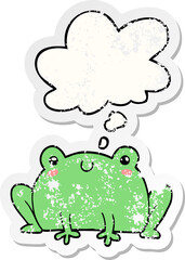 cartoon frog with thought bubble as a distressed worn sticker