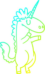 cold gradient line drawing of a cartoon unicorn