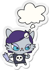 cartoon tough cat girl with thought bubble as a printed sticker