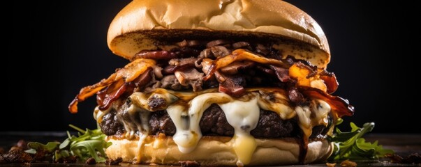 Capturing the burger from a side angle, this shot highlights the layers of goodness, including a...