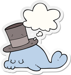 cute cartoon dolphin with thought bubble as a printed sticker