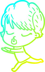 Fototapeta premium cold gradient line drawing of a cartoon woman with eyes shut