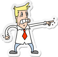 hand drawn sticker cartoon doodle man pointing looking worried