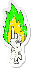 retro distressed sticker of a cartoon pointing zombie hand
