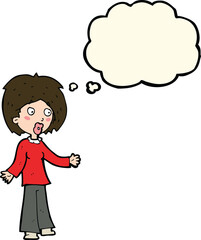 cartoon surprised woman with thought bubble