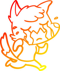 warm gradient line drawing of a crying fox cartoon