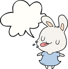 cute cartoon rabbit blowing raspberry with speech bubble