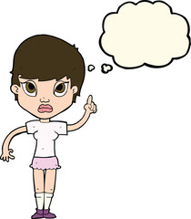 cartoon girl with idea with thought bubble