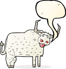 cartoon hairy cow with speech bubble