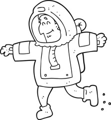freehand drawn black and white cartoon astronaut