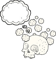 freehand drawn thought bubble cartoon old skull