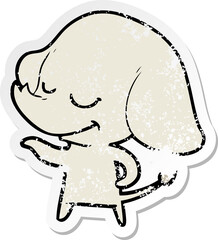 distressed sticker of a cartoon smiling elephant