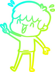 cold gradient line drawing of a cartoon laughing boy