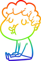 rainbow gradient line drawing of a cartoon man singing