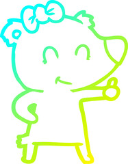cold gradient line drawing of a female bear cartoon