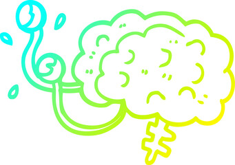 cold gradient line drawing of a cartoon monster brain