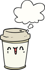 cartoon take out coffee with thought bubble
