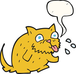 freehand drawn speech bubble cartoon cat blowing raspberry