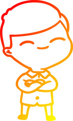 warm gradient line drawing of a cartoon smiling boy