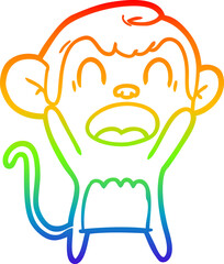 rainbow gradient line drawing of a shouting cartoon monkey