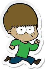 sticker of a nervous cartoon boy
