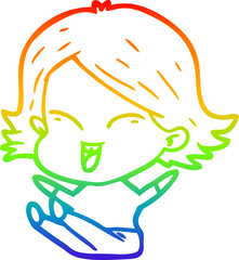 rainbow gradient line drawing of a happy cartoon girl