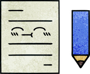 retro grunge texture cartoon of a test paper