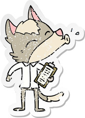 distressed sticker of a howling office wolf cartoon