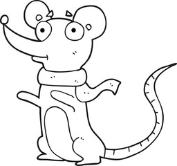 freehand drawn black and white cartoon mouse