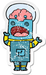 distressed sticker of a cartoon robot