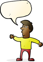 cartoon worried man with speech bubble