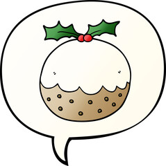 cartoon christmas pudding with speech bubble in smooth gradient style
