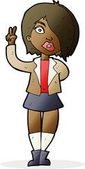 cartoon cool girl giving peace sign